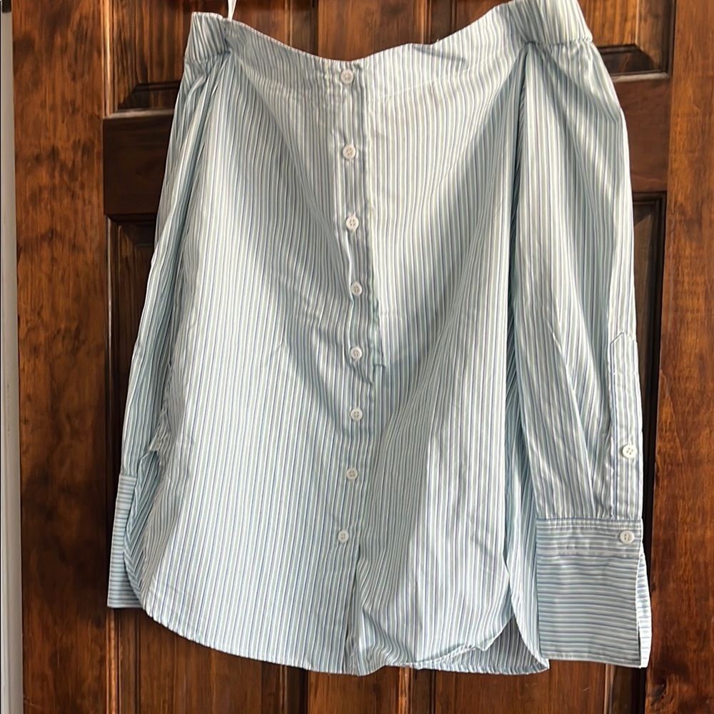 W By Worth XS off the shoulder pinstriped button down blouse